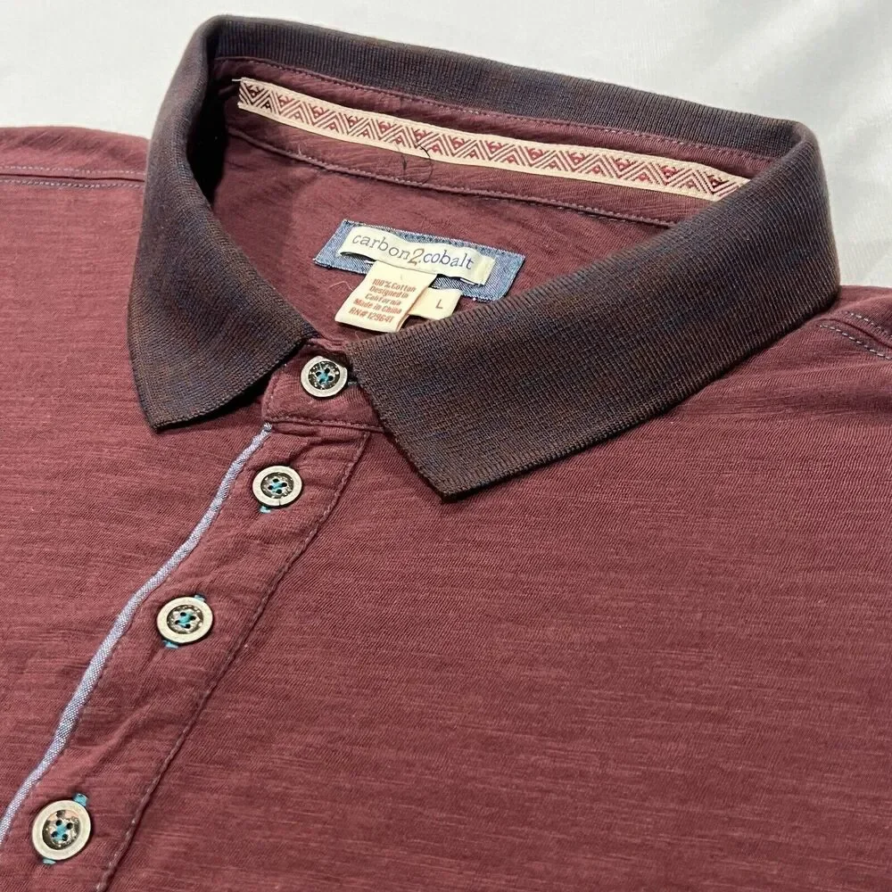Carbon 2 Cobalt Shirt Mens Burgundy Red Casual 4 Button Polo Cotton Size Large‎